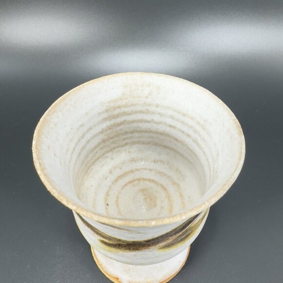 Vintage Hand Made Stoneware Pottery Footed Cups Goblets Set 4 Drip Glaze Cups - Picture 5 of 15